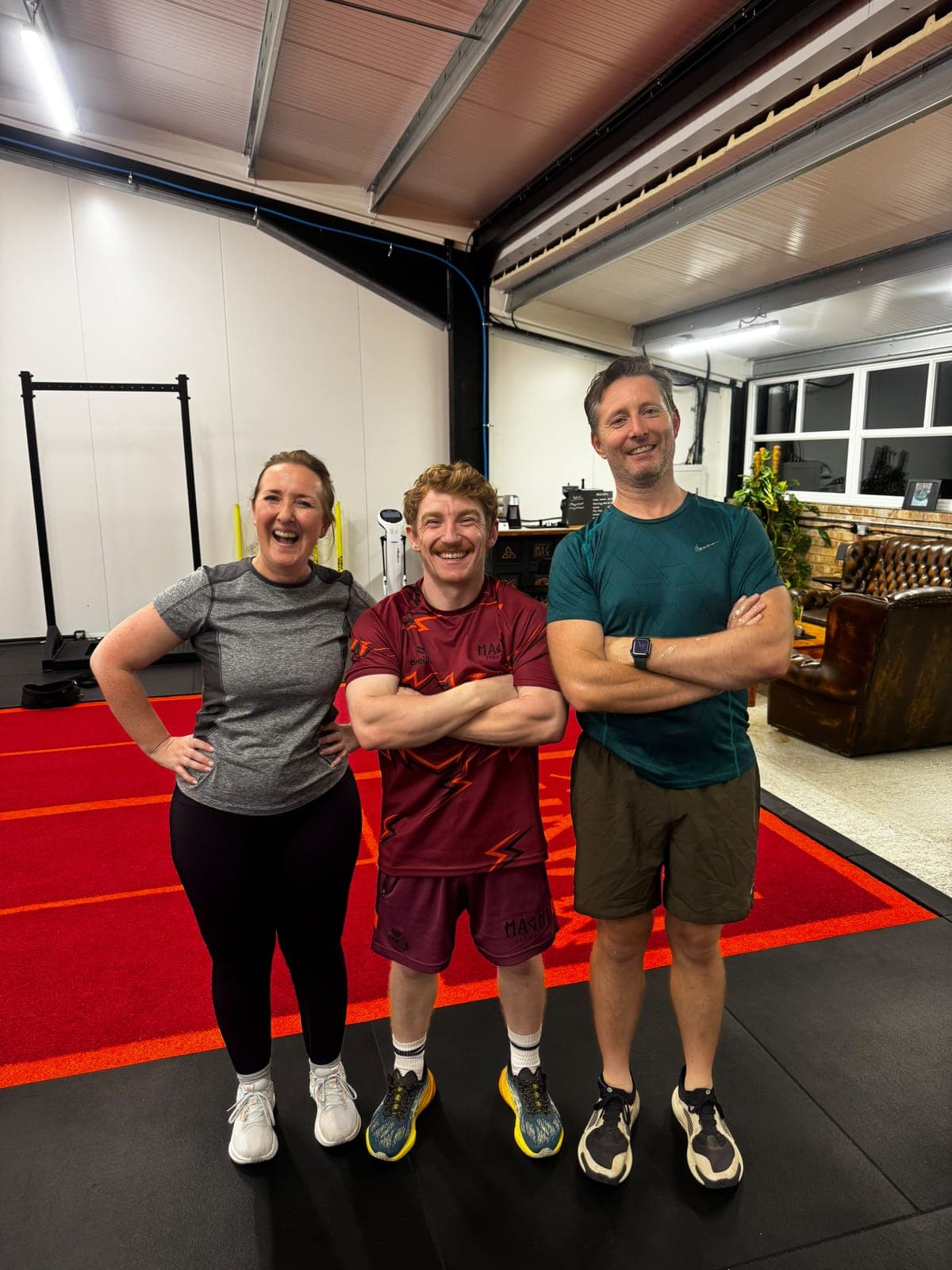 Clare and Steven with their coach at Magni Fitness